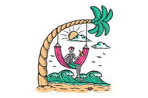 Skull chilling on the beach, a Food Illustration by gunaonedesign