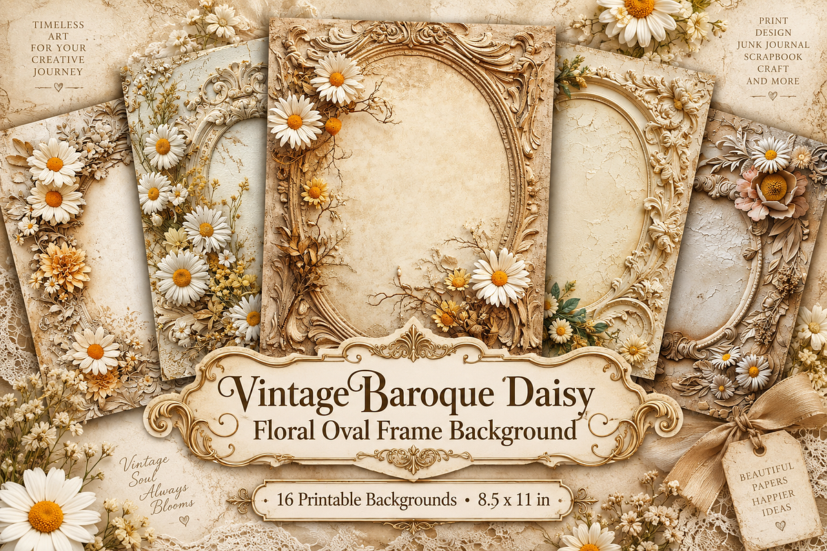 Baroque Daisy Floral Oval Frame, a Background Graphic by Printable Treasure (Photo 3 of 3)