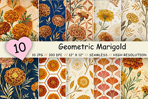 Geometric Marigold Seamless Pattern, a Pattern Graphic by FloridPrintables