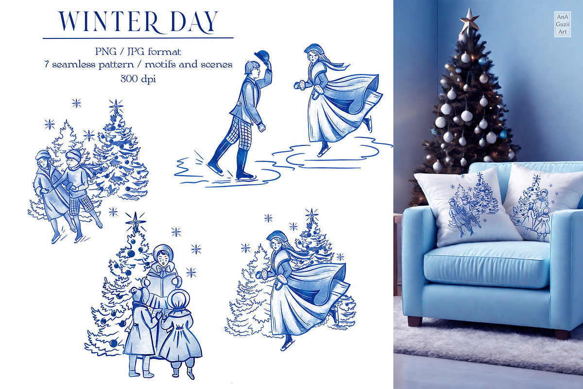 Winter day seamless patterns clipart, a Pattern Graphic by AnaGuziiArt (Photo 5 of 11)
