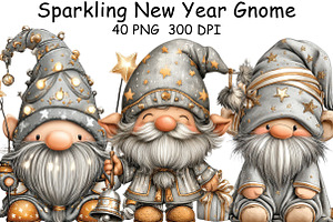 Sparkling New Year Gnome Clipart, an Illustration by CraftArtStudio