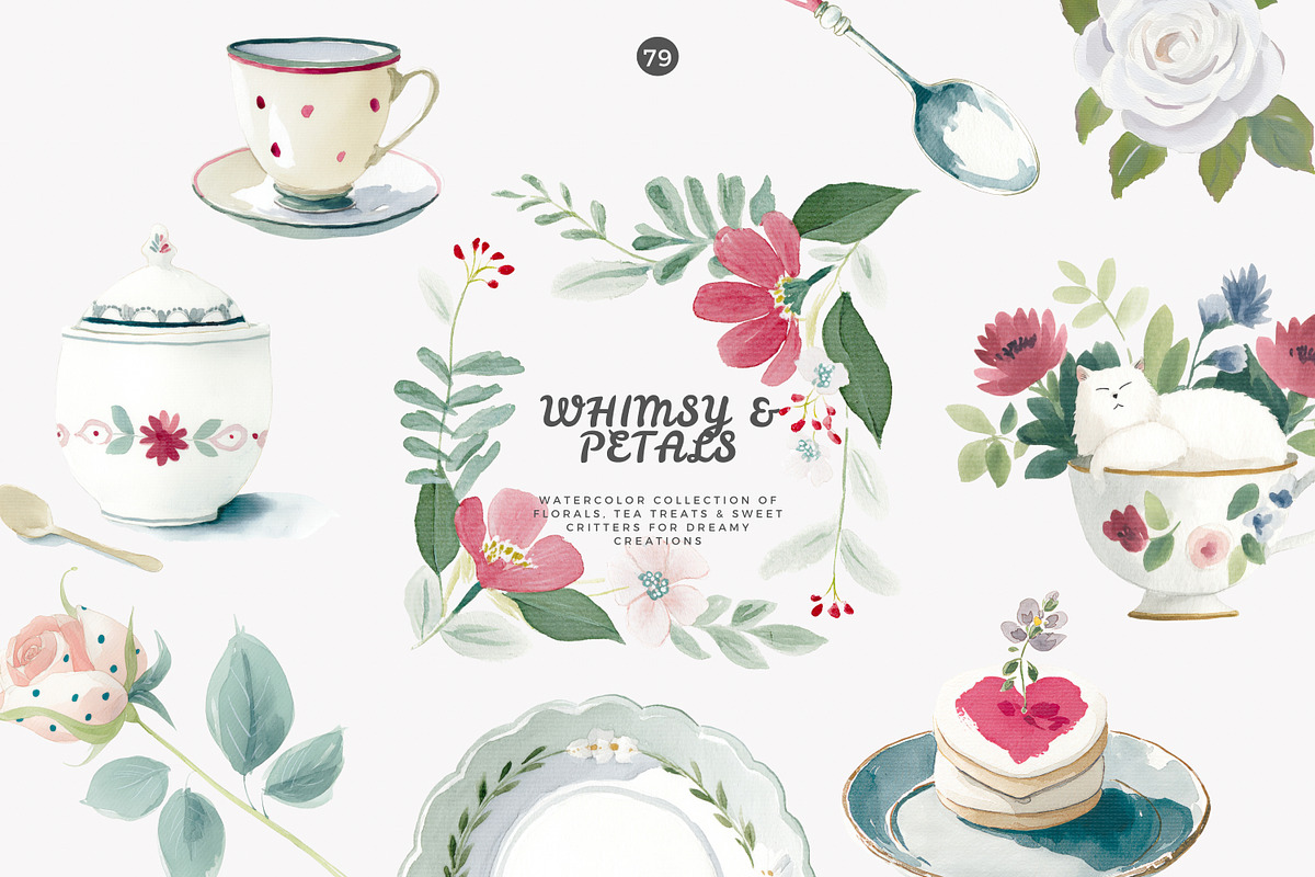whimsical tea party clipart set, a Decorative Illustration by Patishop Art (Photo 4 of 10)