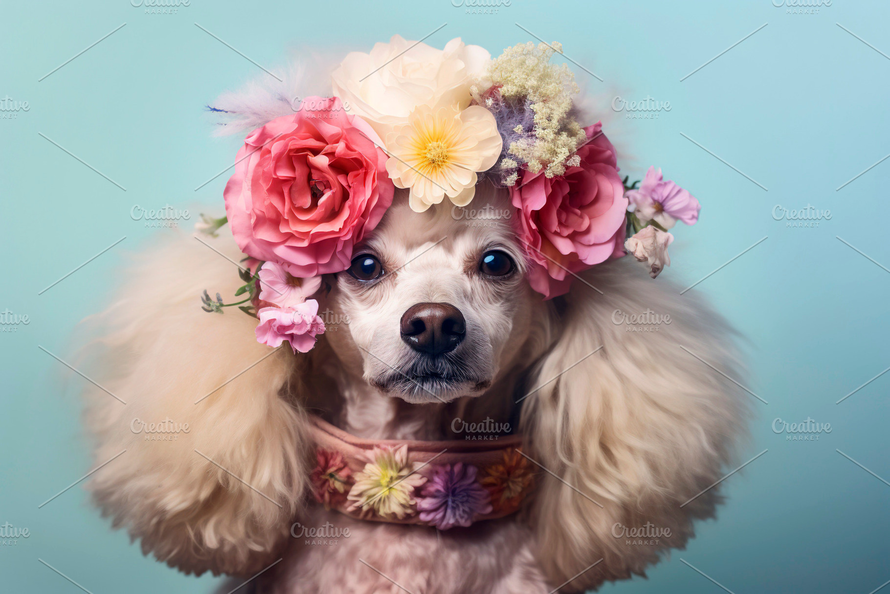 Poodle dog with flowers, an Animal Photo by huertas19