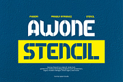 Awone Stencil Font, a Sans Serif Font by Iqsiart Studio (Thumbnail 1 of 7)