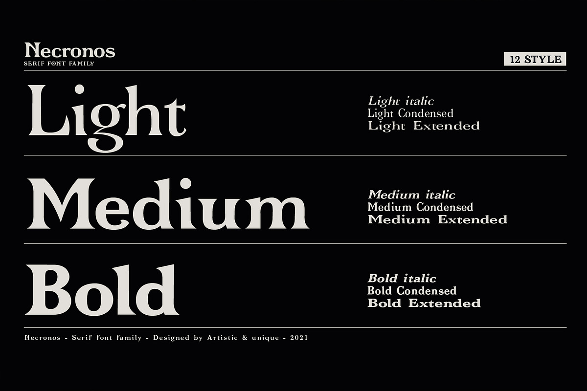 Necronos - Serif font family, a Serif Font by Artistic & Unique (Photo 2 of 15)