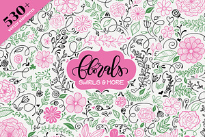 Hand drawn florals & swirls