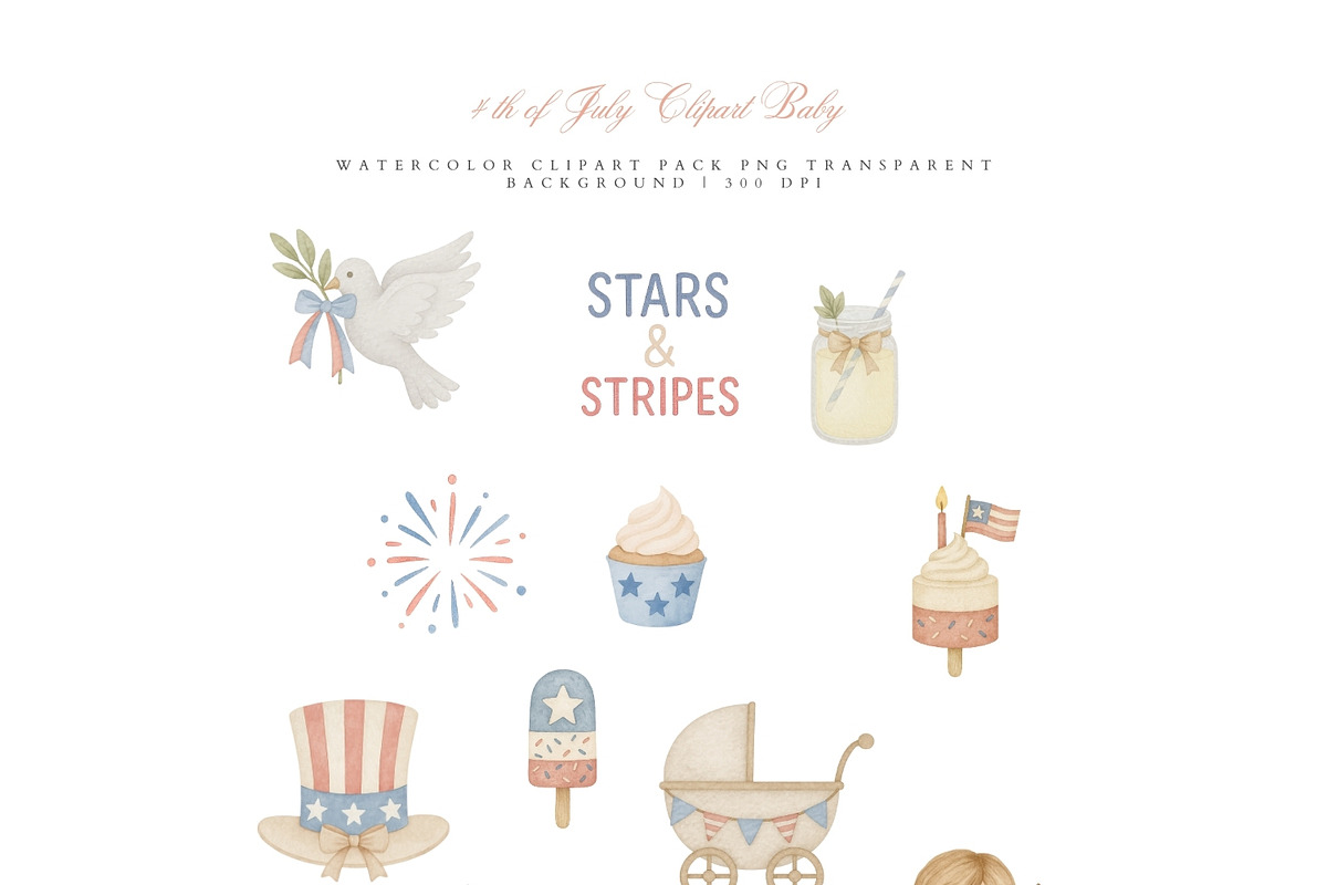 4th of July Baby Clipart Set, an Illustration by Pati Paints (Photo 5 of 8)