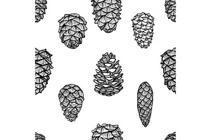 Seamless pattern with pine cones