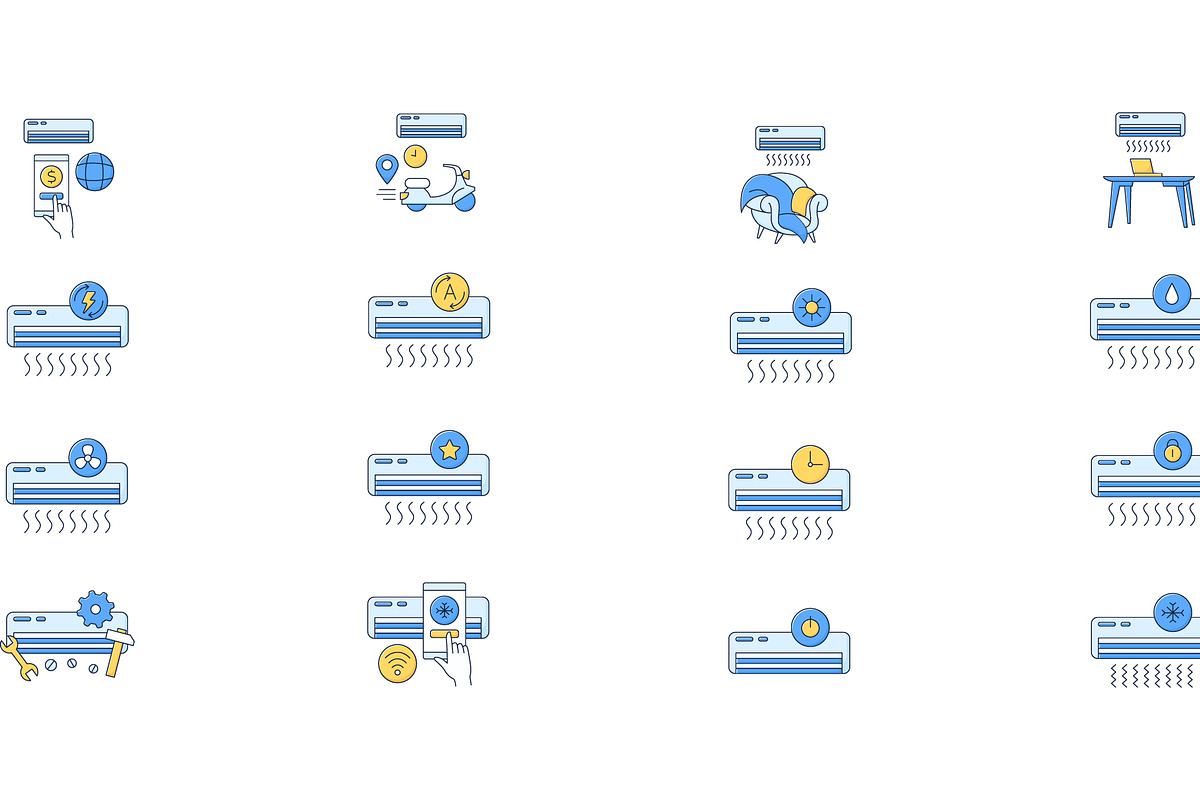 Air conditioning color icons set, an Outline Icon by antstudio ...