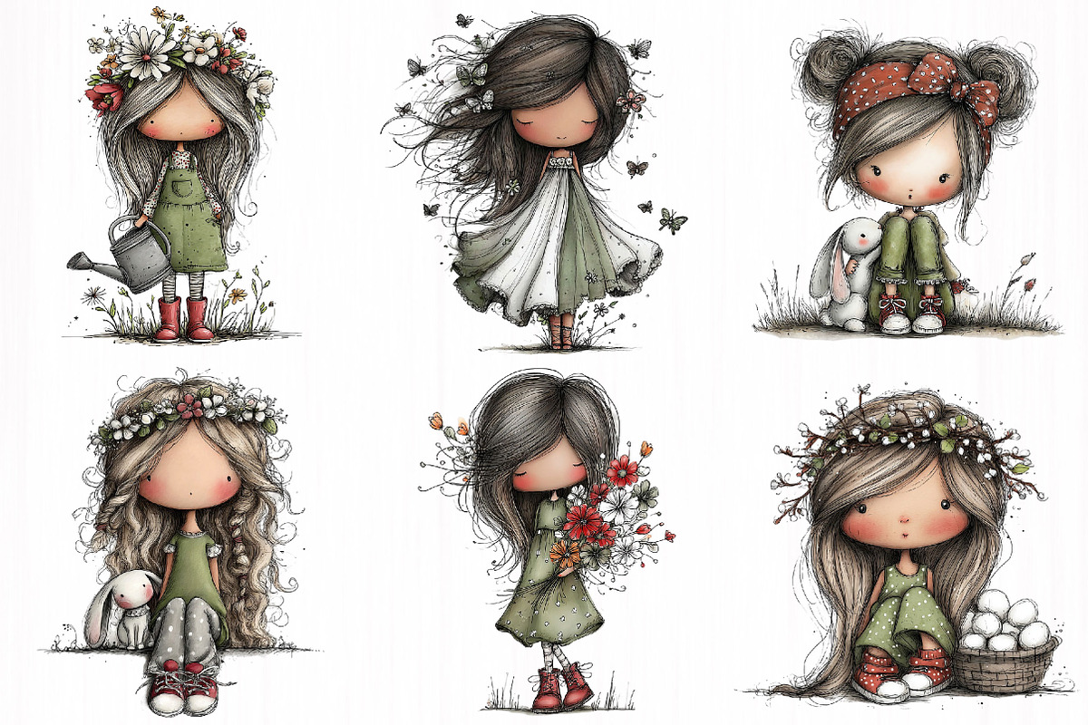 Whimsical Spring Girls Clipart, a Person Illustration by DreamCafeArt (Photo 2 of 7)