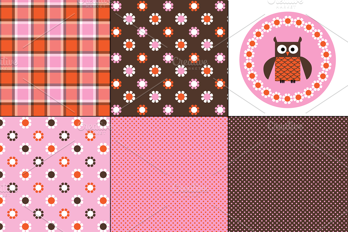 Mushroom & Owl Patterns: Pink Orange preview 4