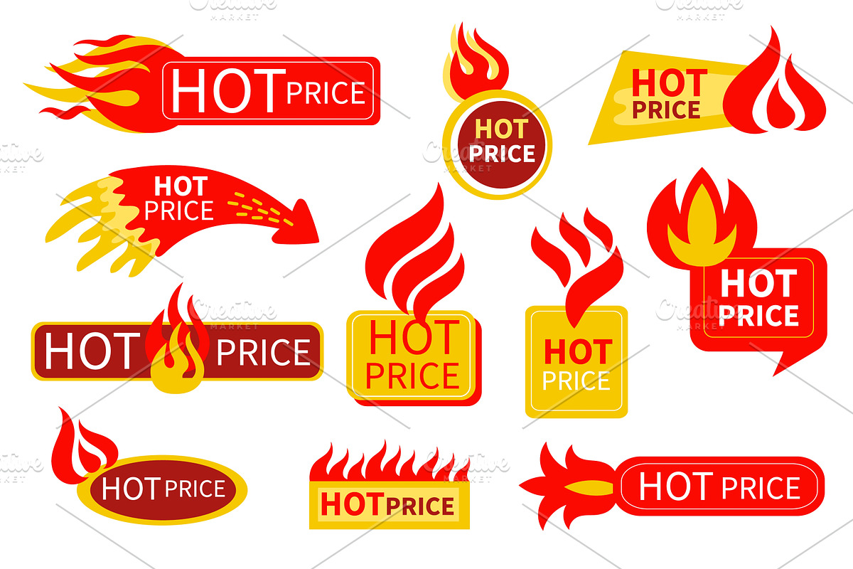 Hot price emblems. Burning sale, an Object Illustration by YummyBuum
