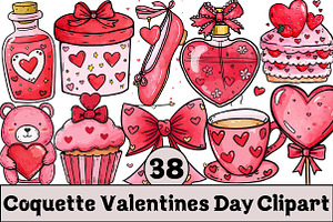 Coquette Valentines Day Clipart, an Illustration by Design Market