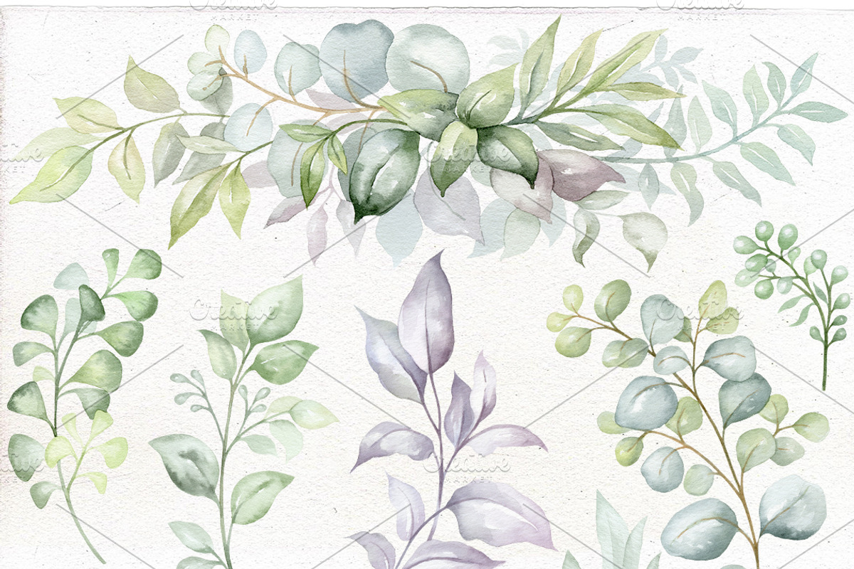 Watercolor greenery clip art., an Illustration by Mary (Photo 2 of 2)