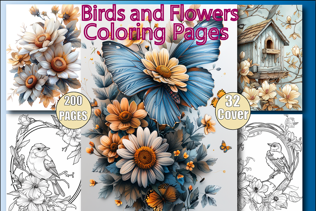 Birds and Flowers Coloring Pages, an Education Illustration by Printable Design Store (Photo 7 of 7)