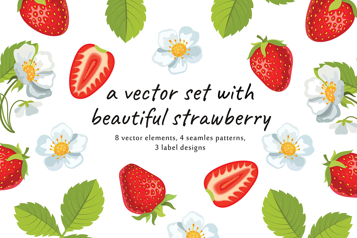 Vector set with delicious strawberri, a Background Graphic by natamastery (Photo 1 of 4)