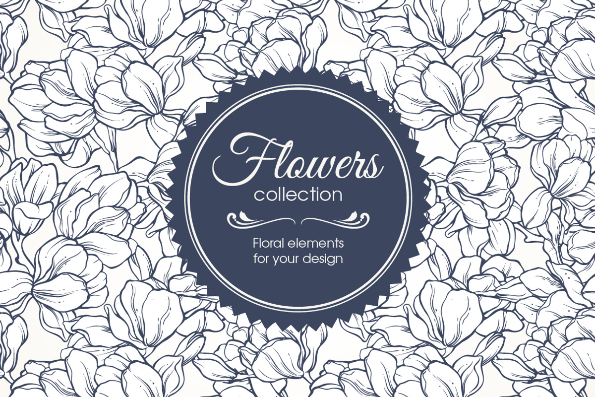 Linear vector magnolia flowers set, an Illustration by Color and Decor (Photo 3 of 3)
