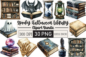Spooky Halloween Library Clipart, an Illustration by Black Bird Studio