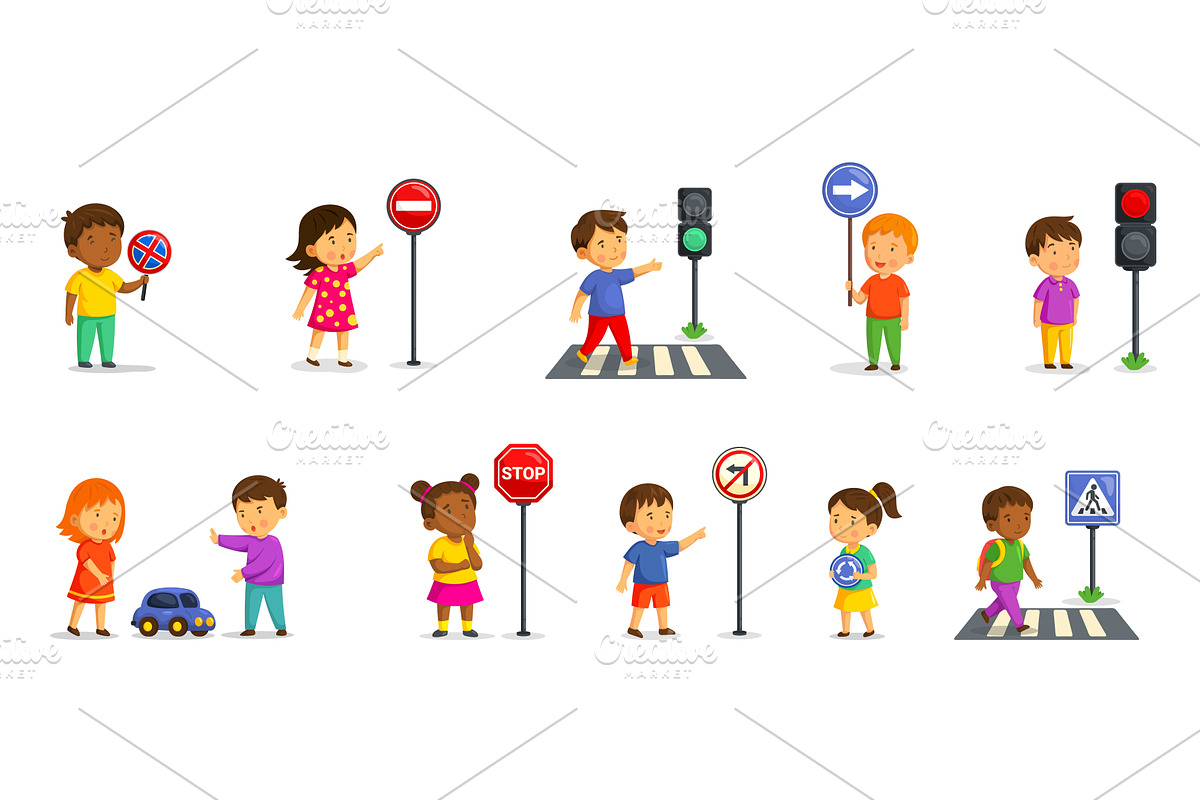 Kids traffic rules. School children, an Object Illustration by Stock-Smart-Start