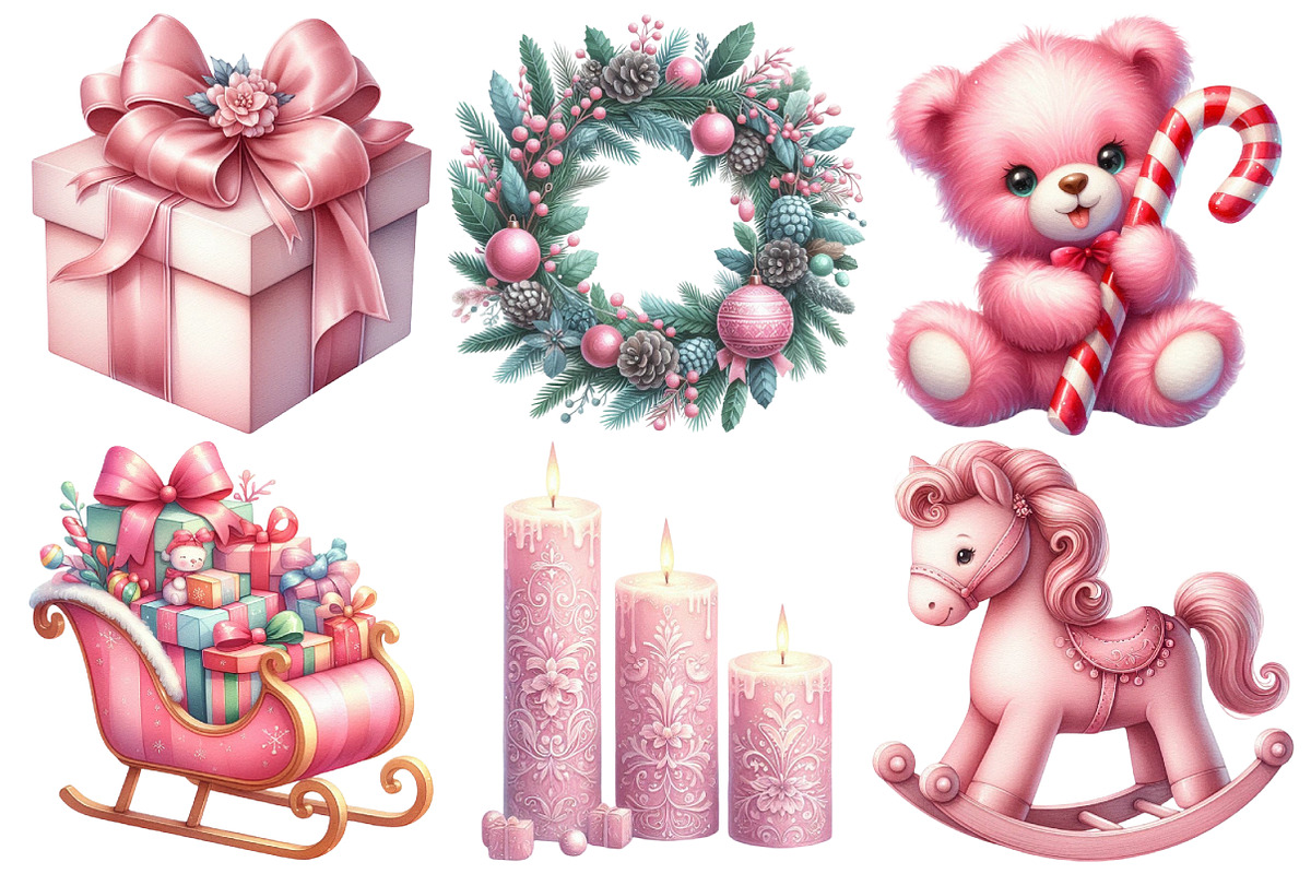 Pink Christmas Clipart PNG, an Illustration by Pixels.Craft (Photo 2 of 7)