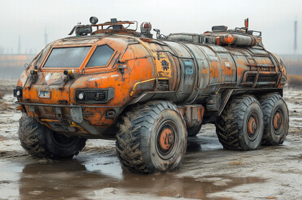 A rugged, futuristic vehicle with large tires, designed for off-road terrain. I, a Transportation Photo by Textures & Backgrounds