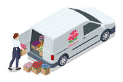 Florist with flower box and delivery, a Transportation Illustration by Golden Sikorka (Thumbnail 2 of 3)