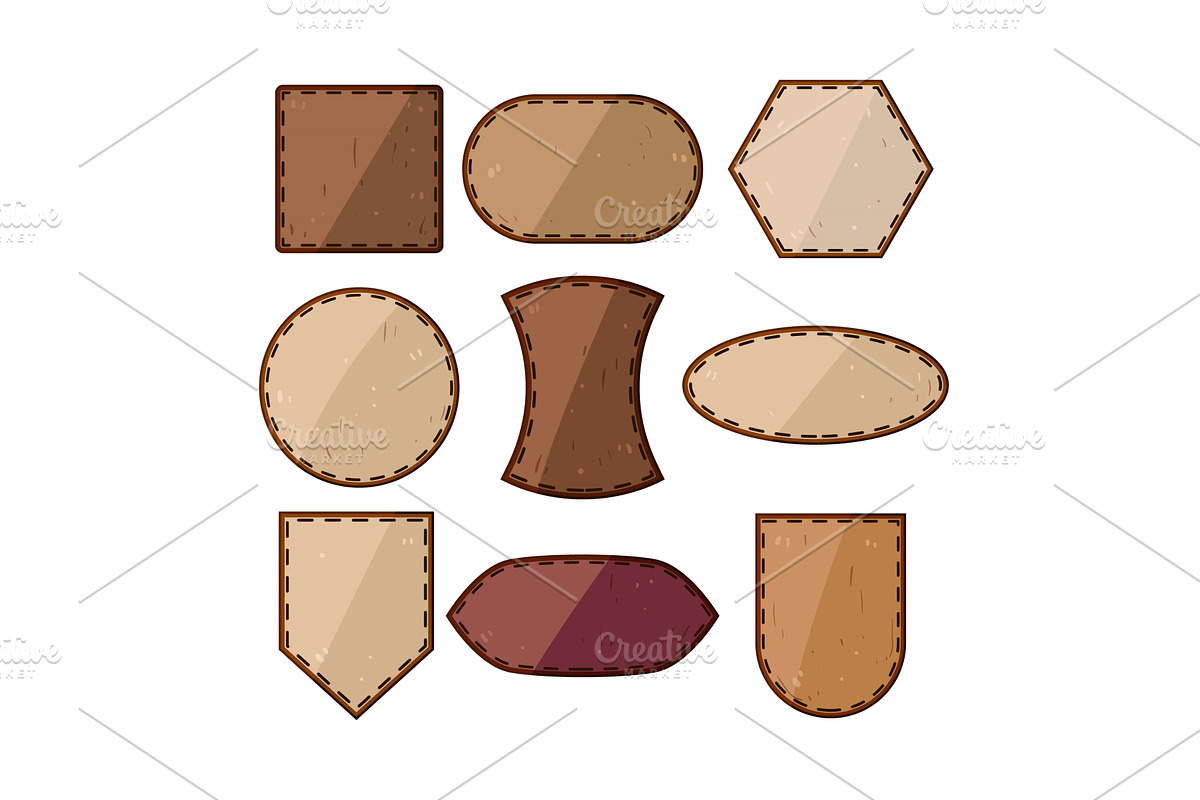 leather patch set cartoon vector, an Illustration by pikepicture