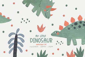 My little Dinosaur. Watercolor set