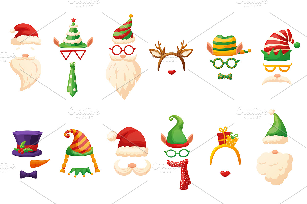 Christmas masks. Santa snowman elf, an Illustration by LadadikArt