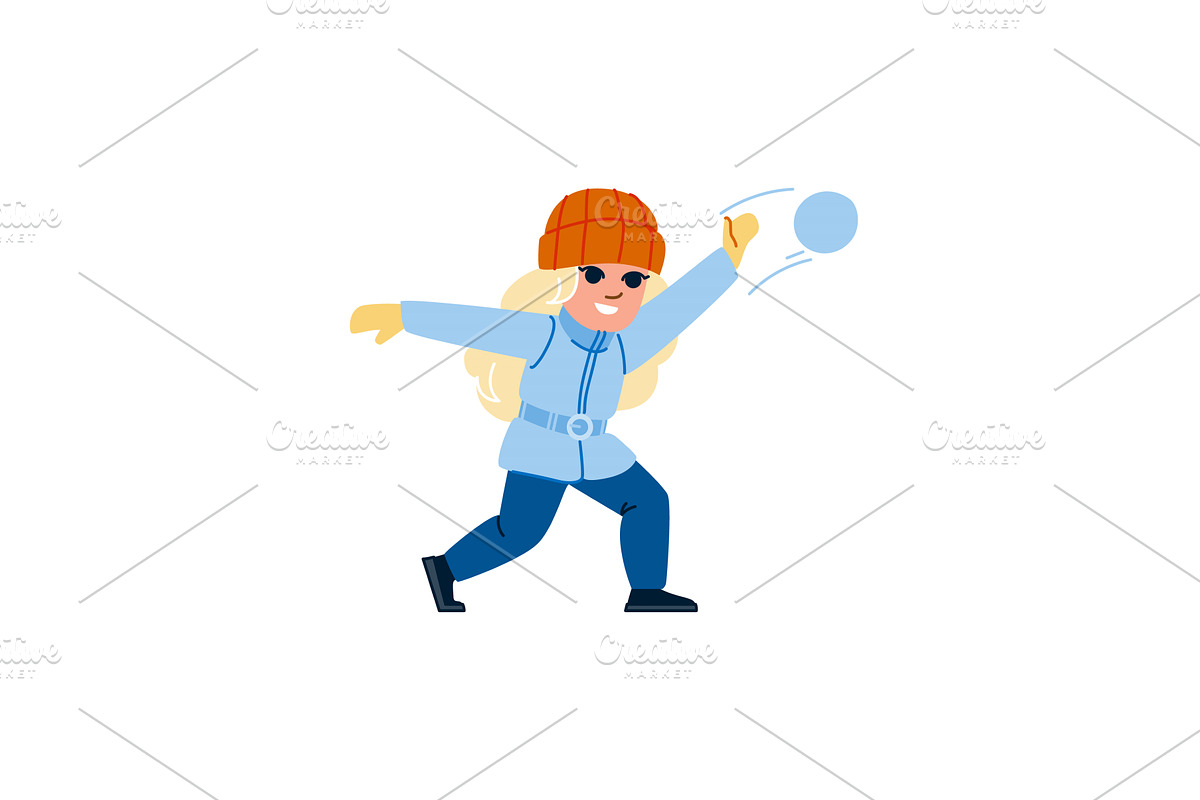 Girl throwing snowball, having fun, a Person Illustration by pikepicture