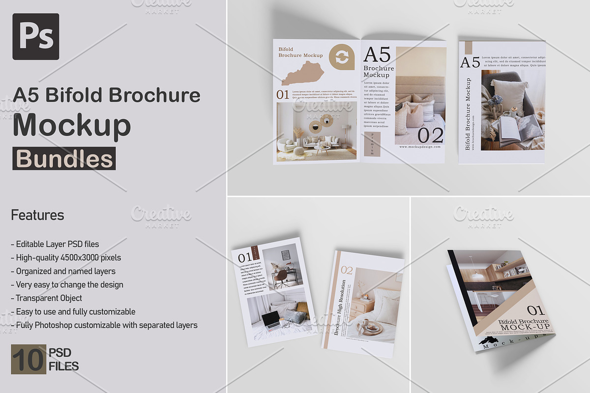 A5 Bifold Brochure Mockup Bundles, a Books & Magazine Mockup by Ambo Ampeng (Photo 1 of 26)