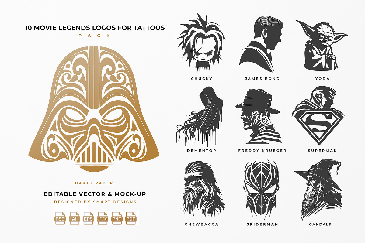Movie Legends Logos for Tattoos x10, a Decorative Illustration by SmartDesigns