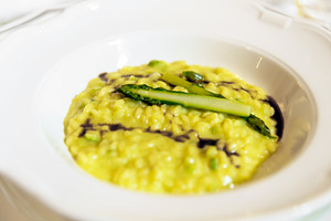 Italian saffron risotto asparagi, a Food & Drink Photo by KYNA STUDIO