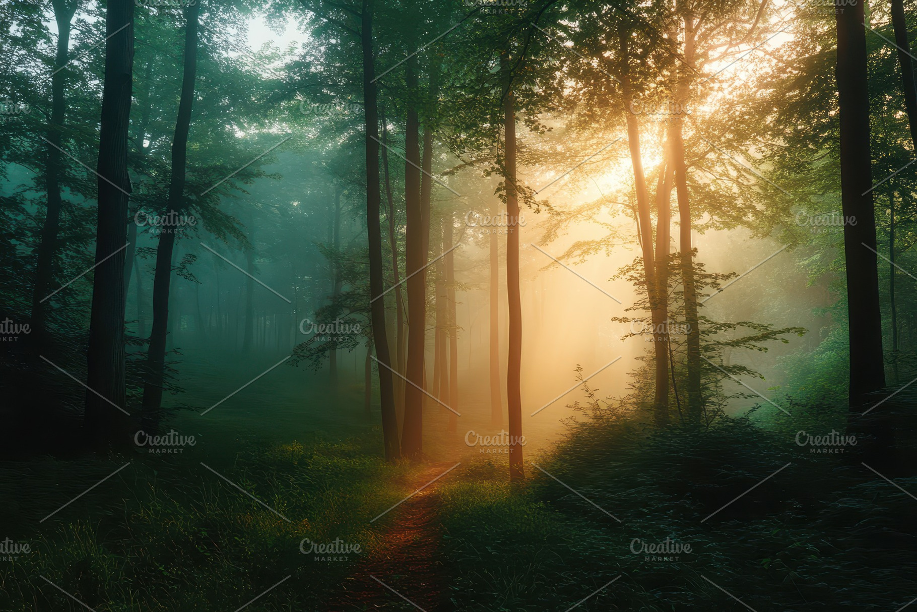 Warm sunlight dapples the forest, a Photo by Pavel_design