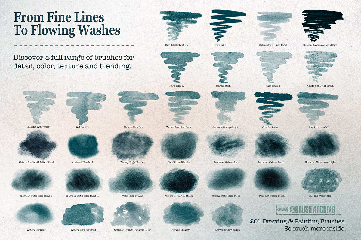 Watercolor & Ink Procreate Brushes, a Brush Add-On by BrushArchive (Photo 4 of 16)