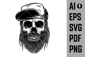 Bearded Skull In Baseball Cap SVG