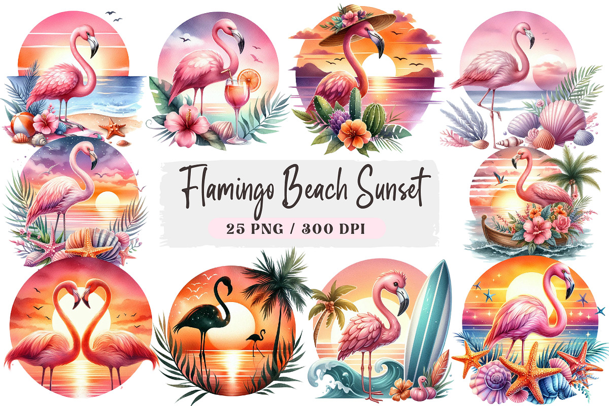 Flamingo Beach Sunset, an Illustration by DreamArtGraphic (Photo 1 of 4)