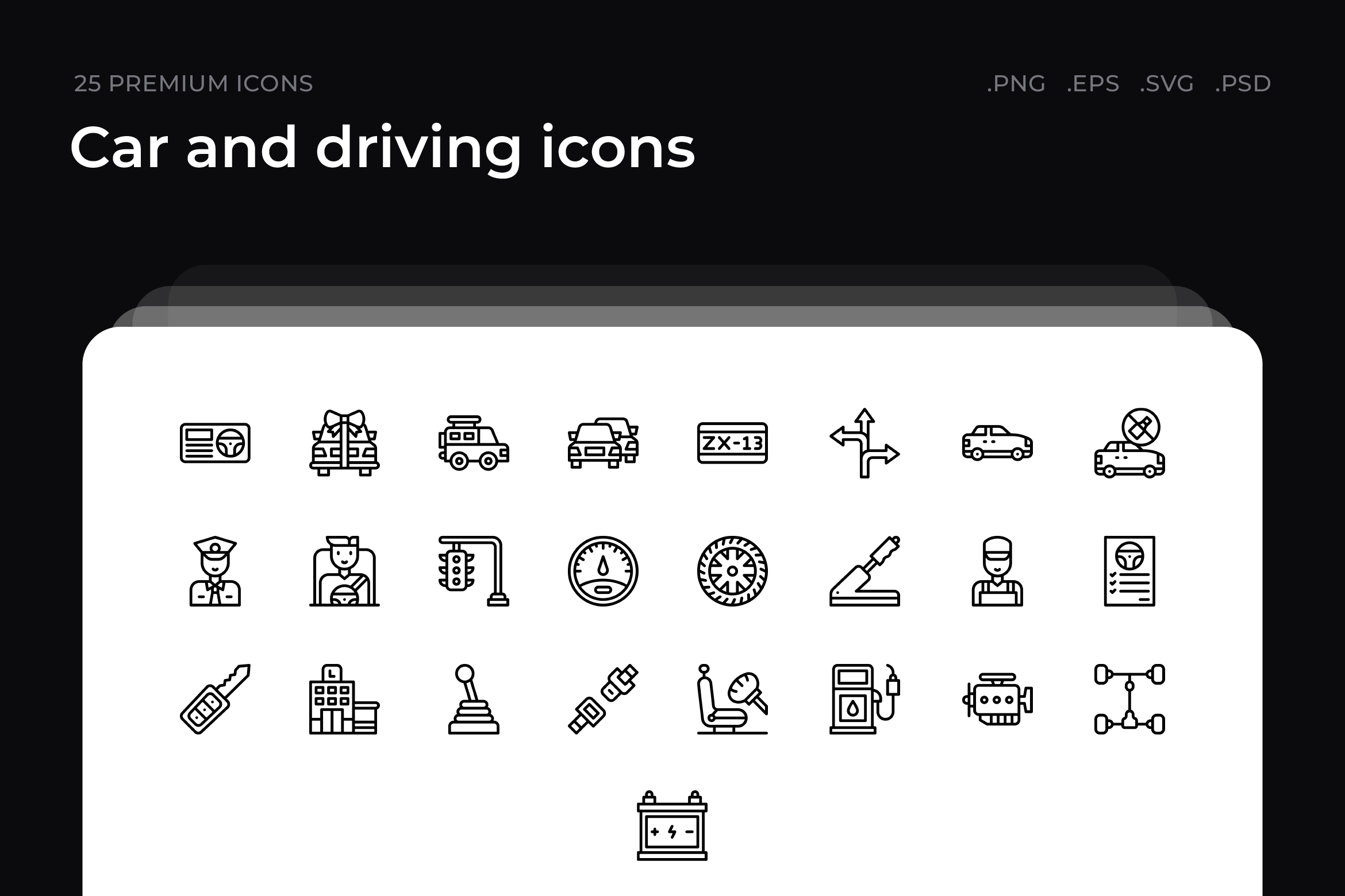 Car and driving icons, an Outline Icon by Wencory