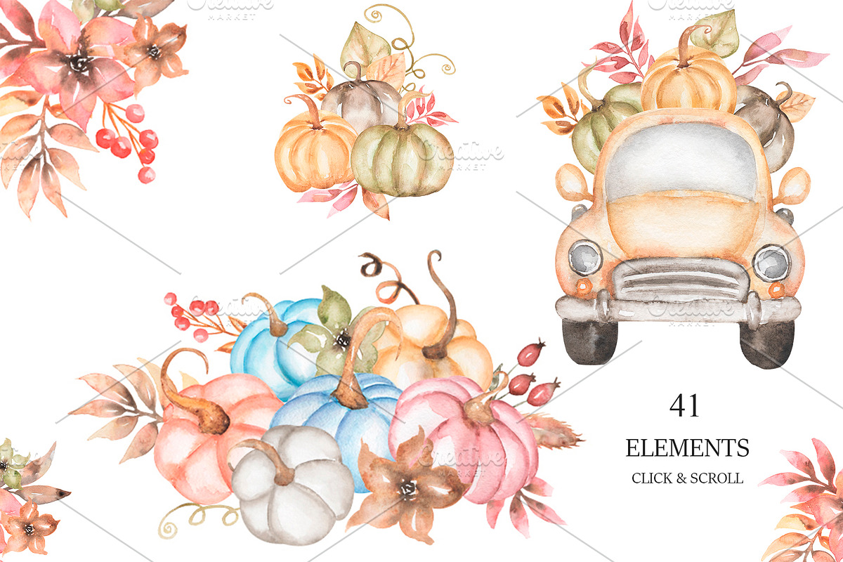 Watercolor Warm Autumn Collection, a Transportation Illustration by MayaNavits (Photo 2 of 10)