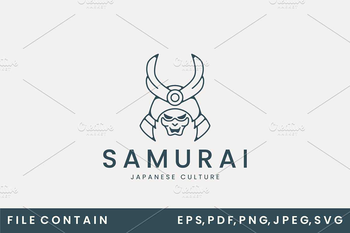 samurai mask line art logo vector, a Branding & Logo Template by SD 22