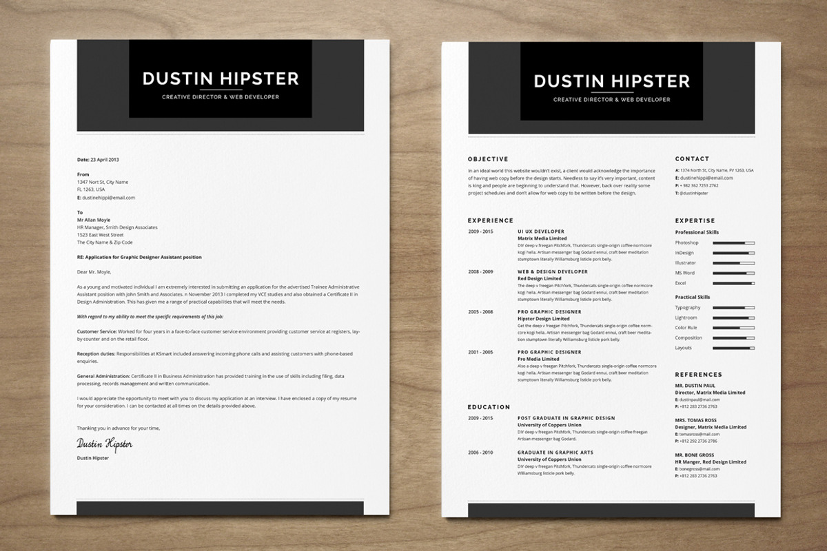 Resume/CV Set - The Hipster, a Resume Template by SNIPESCIENTIST (Photo 2 of 3)