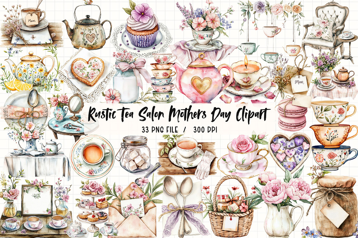 Rustic Tea Salon Mothers Day Clipart, an Illustration by Libby Wishes (Photo 1 of 6)