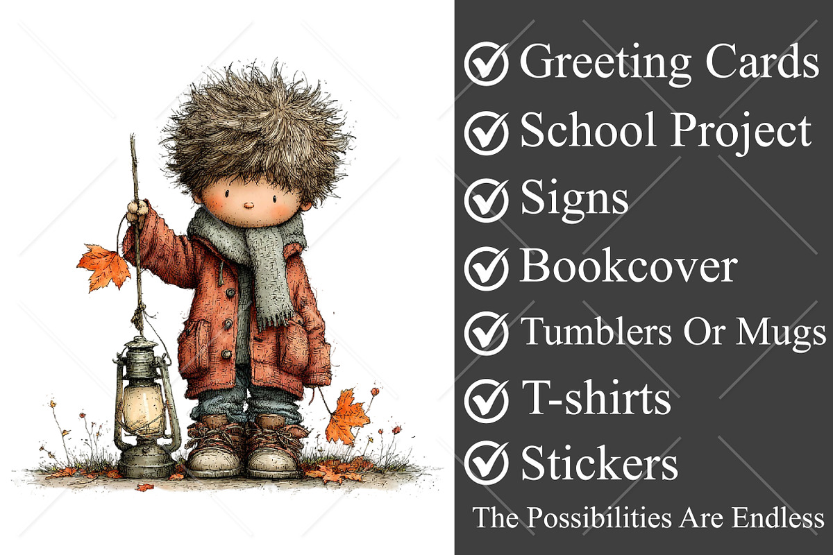 Whimsical Fall Little Boy Clipart, a Seasonal Illustration by Canvas Craft (Photo 3 of 10)