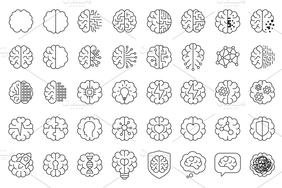 Tech Brain Icon Set for Innovation, a Technology Illustration by Lemberg Vector