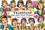 Valentine Pop-Art Girl Clipart, an Illustration by Libby Wishes (Thumbnail 1 of 5)
