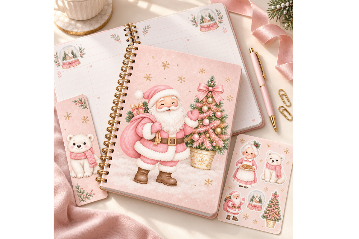 Pink Christmas Clipart Bundle, a Seasonal Illustration by Villa 11 Estudio (Photo 5 of 7)