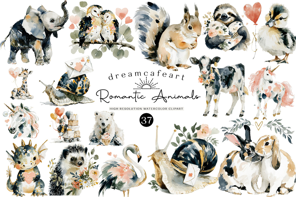 Romantic Set of Valentine Animals, an Illustration by DreamCafeArt (Photo 1 of 6)