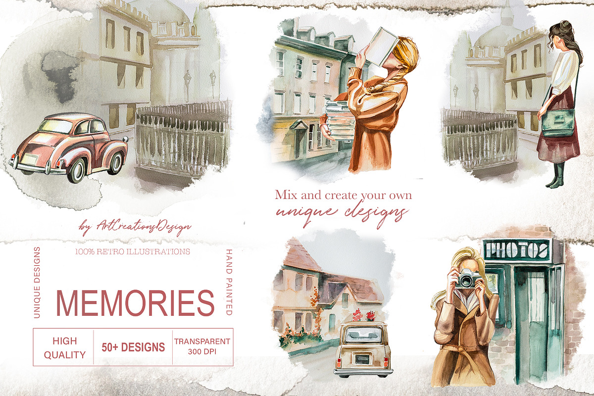 Watercolor Memories Clipart Set, a Person Illustration by ArtCreationsDesign (Photo 6 of 10)