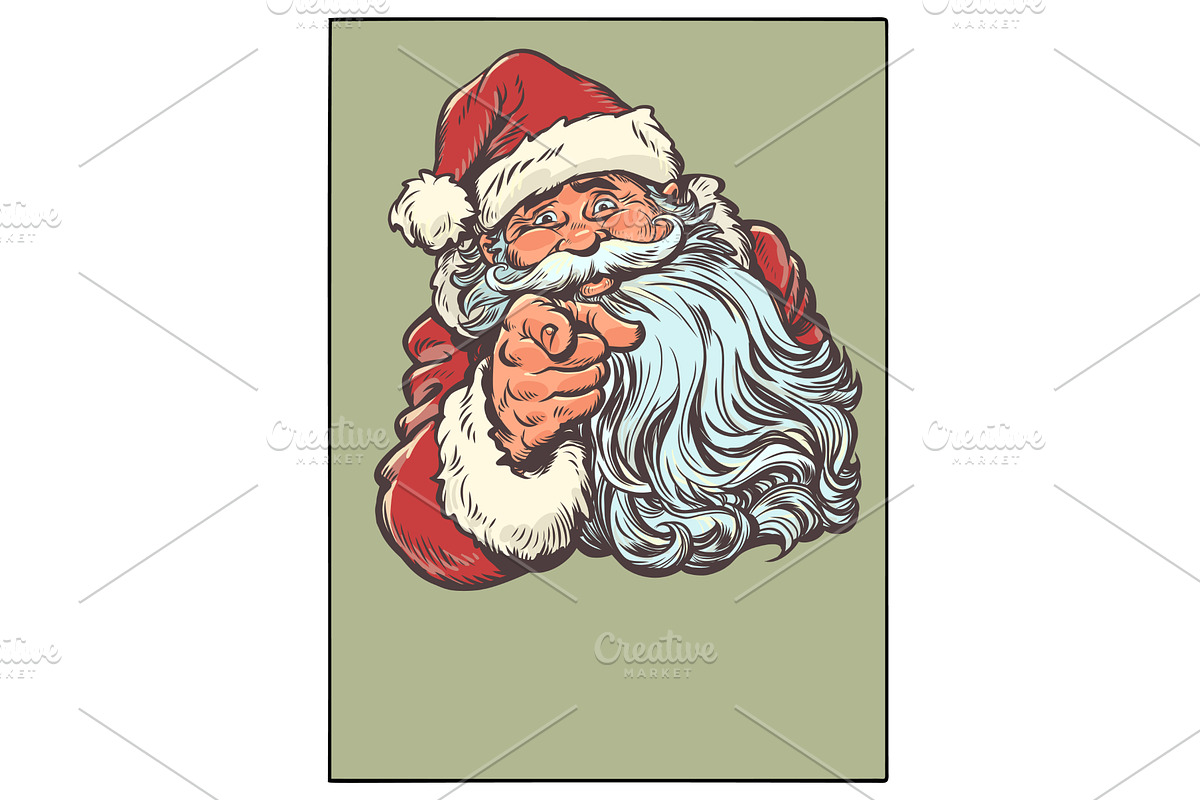 Pop Art Retro Santa Claus points, an Object Illustration by studiostoks