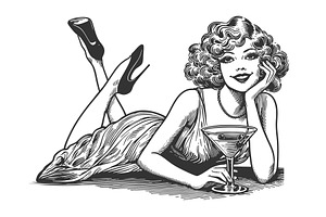 Retro Woman Relaxing With Martini